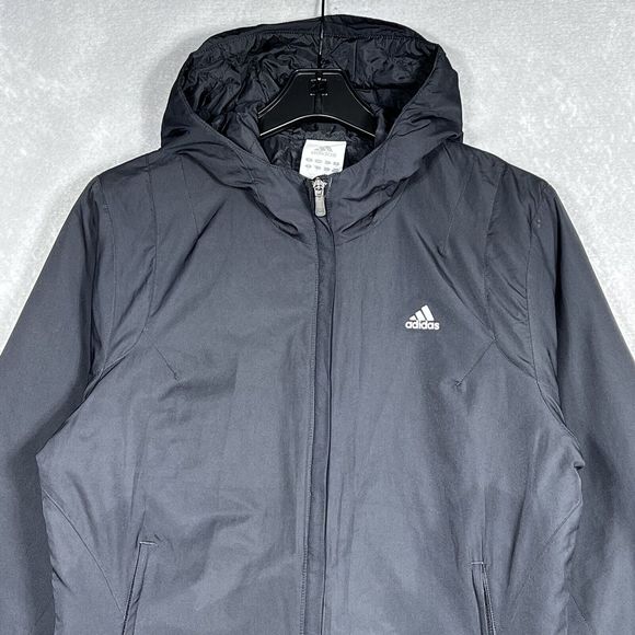 Adidas Jacket Womens Size Medium Black Climawarm Full Zip Hooded Jacket - Picture 2 of 13